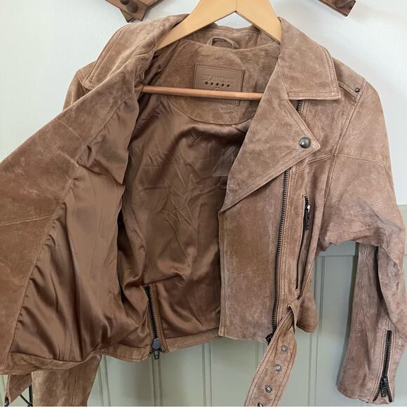 Blank NYC Brown Suede Leather Moto Jacket in Coffee Bean Size xs - Picture 8 of 11